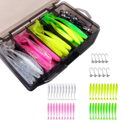 50PCS Jig Bait Soft Lure Kit – 5.5cm/7cm/10cm with Jig Head Hooks & Tackle Box