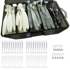 50PCS Jig Bait Soft Lure Kit – 5.5cm/7cm/10cm with Jig Head Hooks & Tackle Box
