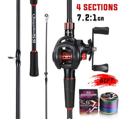 Fishing Rod Reel Combo 1.8–2.1m Carbon Fiber Casting Rod + 7.2:1 Baitcasting Reel