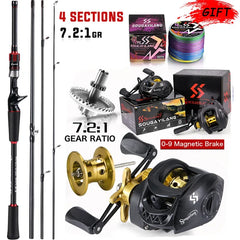 Fishing Rod Reel Combo 1.8–2.1m Carbon Fiber Casting Rod + 7.2:1 Baitcasting Reel