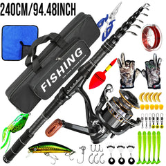 Carbon Surf Fishing Rod & Lure Combo Set - Long Cast Saltwater Spinning Rod with Artificial Bait Kit