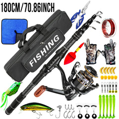 Carbon Surf Fishing Rod & Lure Combo Set - Long Cast Saltwater Spinning Rod with Artificial Bait Kit