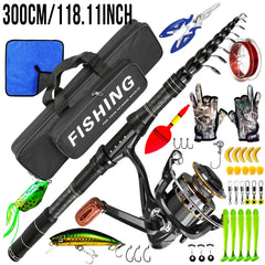 Carbon Surf Fishing Rod & Lure Combo Set - Long Cast Saltwater Spinning Rod with Artificial Bait Kit