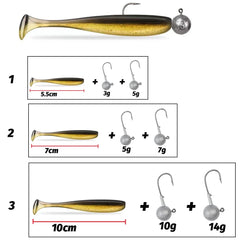 50PCS Jig Bait Soft Lure Kit – 5.5cm/7cm/10cm with Jig Head Hooks & Tackle Box