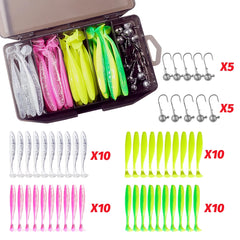 50PCS Jig Bait Soft Lure Kit – 5.5cm/7cm/10cm with Jig Head Hooks & Tackle Box