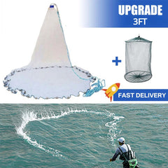 American Saltwater Fishing Cast Net – Zinc Sinker Weighted Bait Trap (3–10ft Radius)