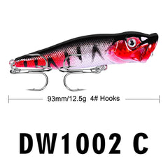 Hot Selling Popper Lure – 93mm / 12.5g Floating Topwater Hard Bait with 3D Eyes & Rattle System