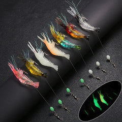 Soft Shrimp Fishing Lures – 3pcs/7pcs Silicone Glow Bait with Hooks for Night Fishing