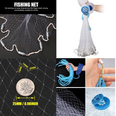 American Saltwater Fishing Cast Net – Zinc Sinker Weighted Bait Trap (3–10ft Radius)
