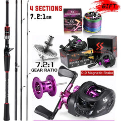 Fishing Rod Reel Combo 1.8–2.1m Carbon Fiber Casting Rod + 7.2:1 Baitcasting Reel
