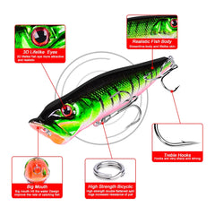 Hot Selling Popper Lure – 93mm / 12.5g Floating Topwater Hard Bait with 3D Eyes & Rattle System