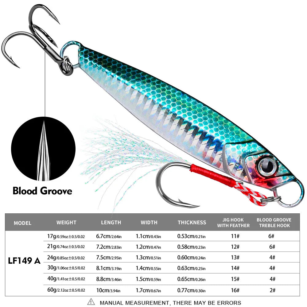 Metal Jig Fishing Lure – 17g/21g/24g/30g/40g/60g Saltwater & Freshwater Sinking Bait
