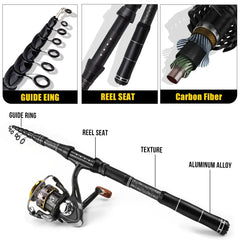 Carbon Surf Fishing Rod & Lure Combo Set - Long Cast Saltwater Spinning Rod with Artificial Bait Kit