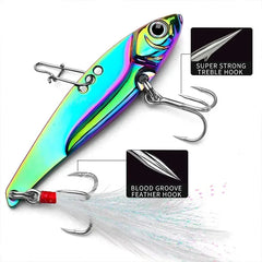 Metal VIB Fishing Lure – 20g Colorful Sinking Vibration Bait with 3D Eyes & Treble Hooks