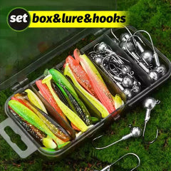 50PCS Jig Bait Soft Lure Kit – 5.5cm/7cm/10cm with Jig Head Hooks & Tackle Box