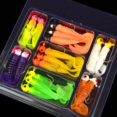 34pcs Jig Head + Soft Worm Lure Kit – 17pcs 3.5g Jig Hooks & 17pcs 5.5cm Grubs