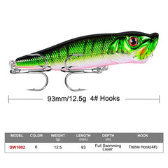 Hot Selling Popper Lure – 93mm / 12.5g Floating Topwater Hard Bait with 3D Eyes & Rattle System