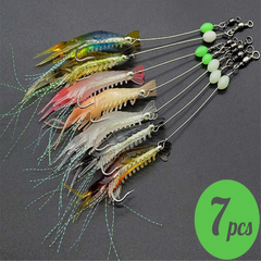 Soft Shrimp Fishing Lures – 3pcs/7pcs Silicone Glow Bait with Hooks for Night Fishing