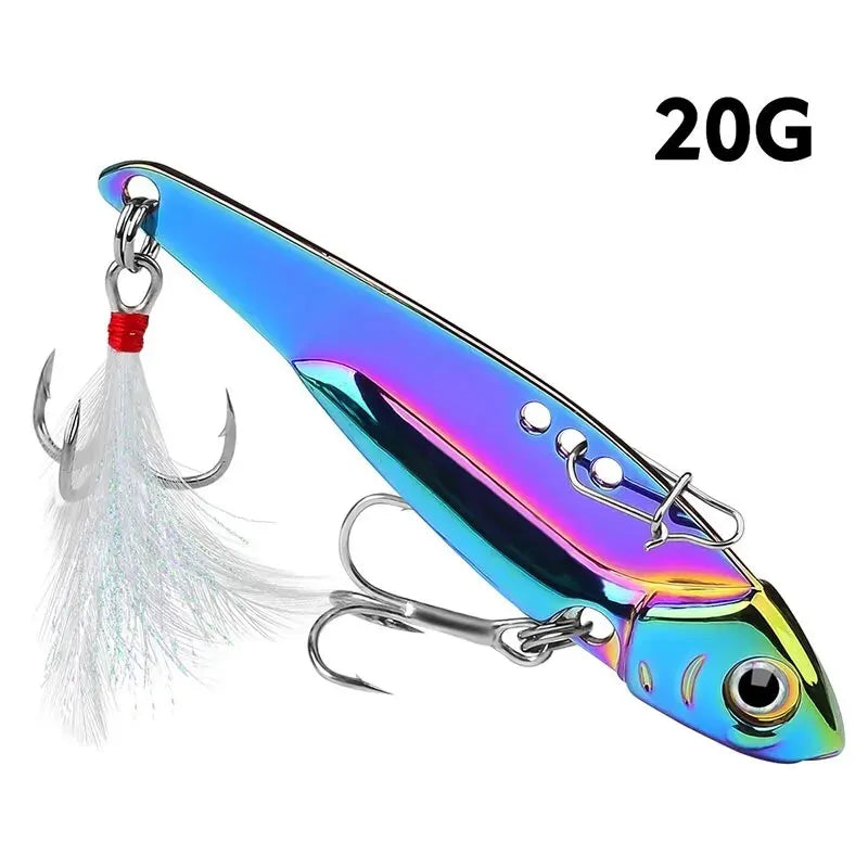 Metal VIB Fishing Lure – 20g Colorful Sinking Vibration Bait with 3D Eyes & Treble Hooks